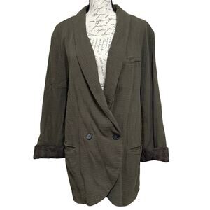 Free People Rowan Gauze Blazer Jacket Size Large Green Cotton Rollable Cuffs
